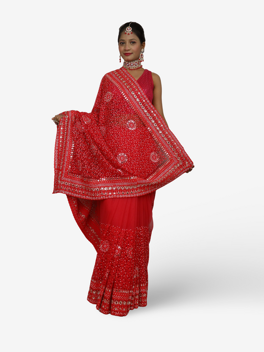 Designer Net Fabric Mirror & Stone Work Shreekama-1