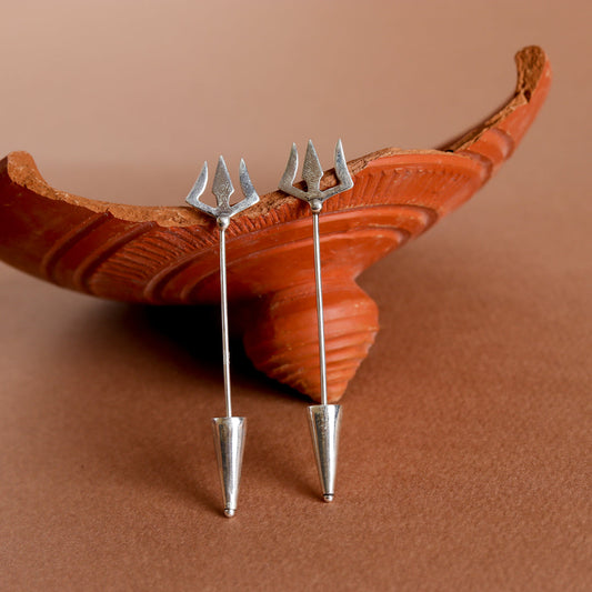 Silver Trishul Earrings-0