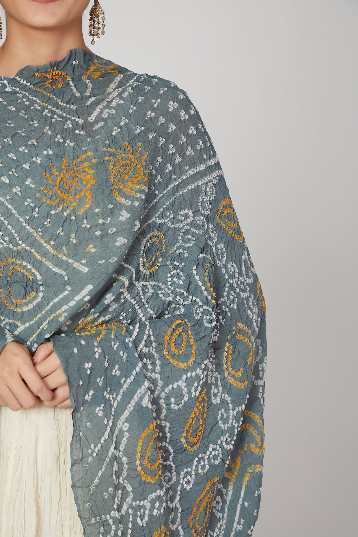 Grey Hand Dyed Bandhani Dupatta-1